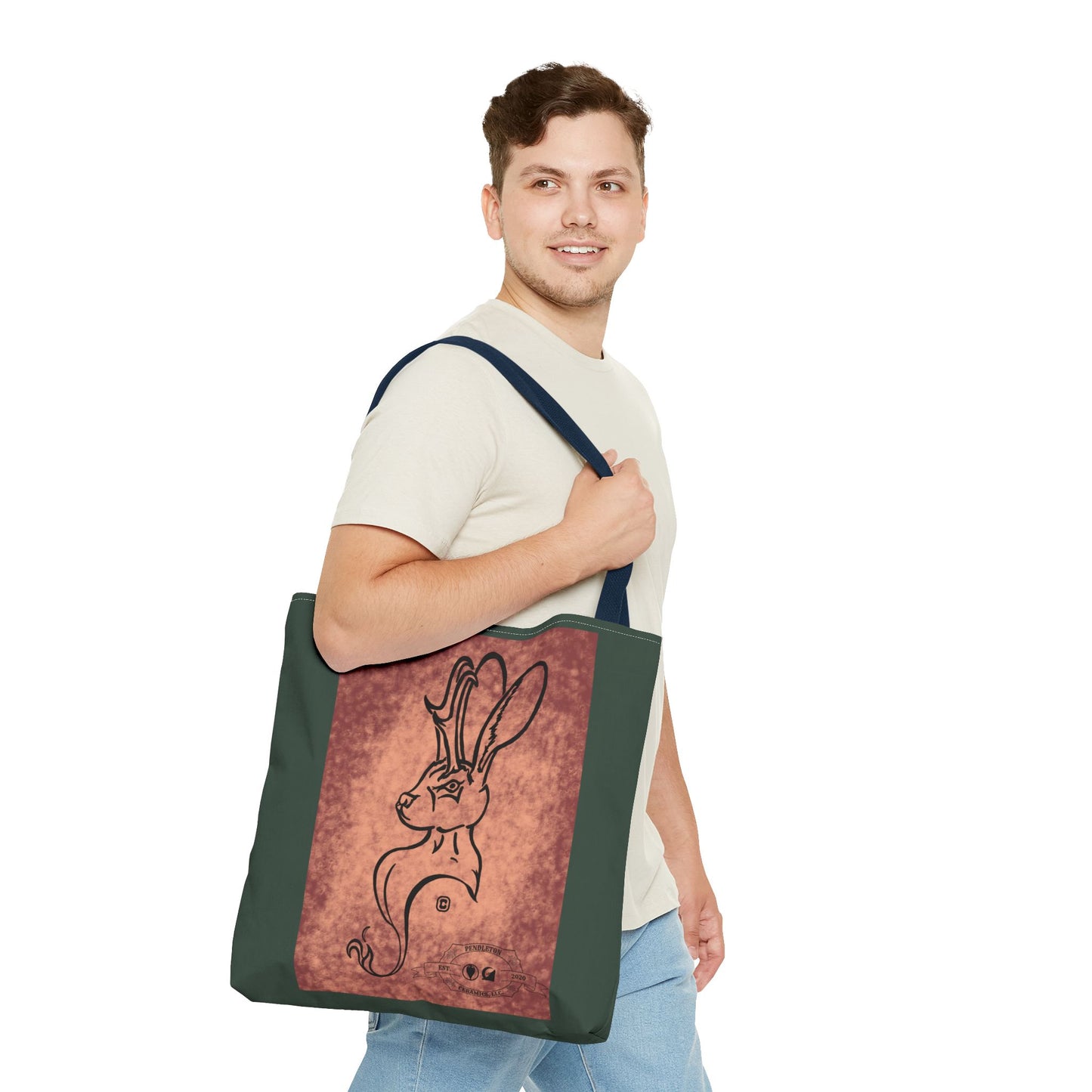 Dust Storm Jackalope Bust Drawing Tote Green Bag