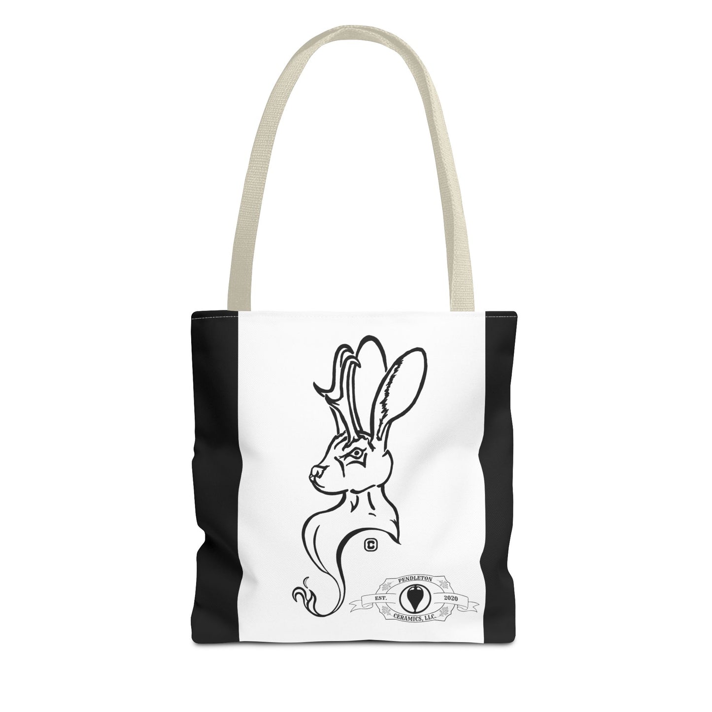 Jackalope Bust Drawing Tote Bag with Black Stripe