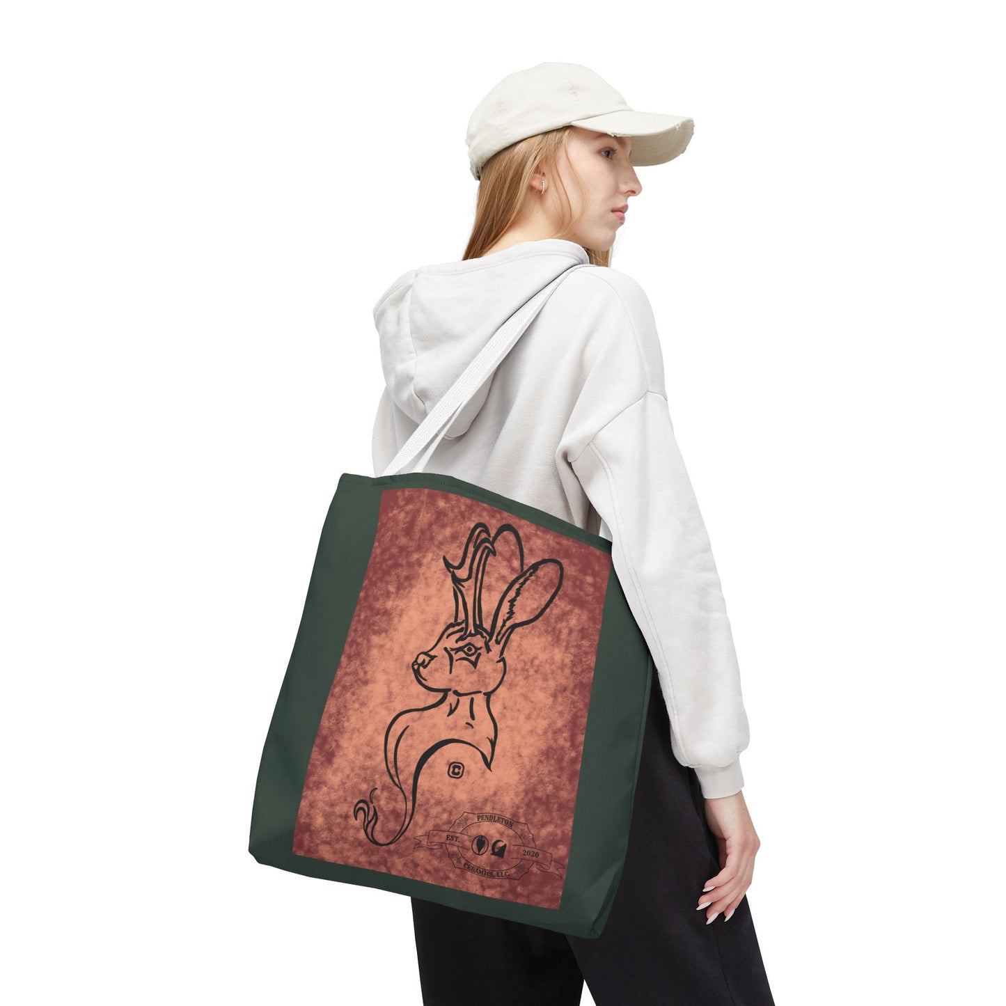 Dust Storm Jackalope Bust Drawing Tote Green Bag