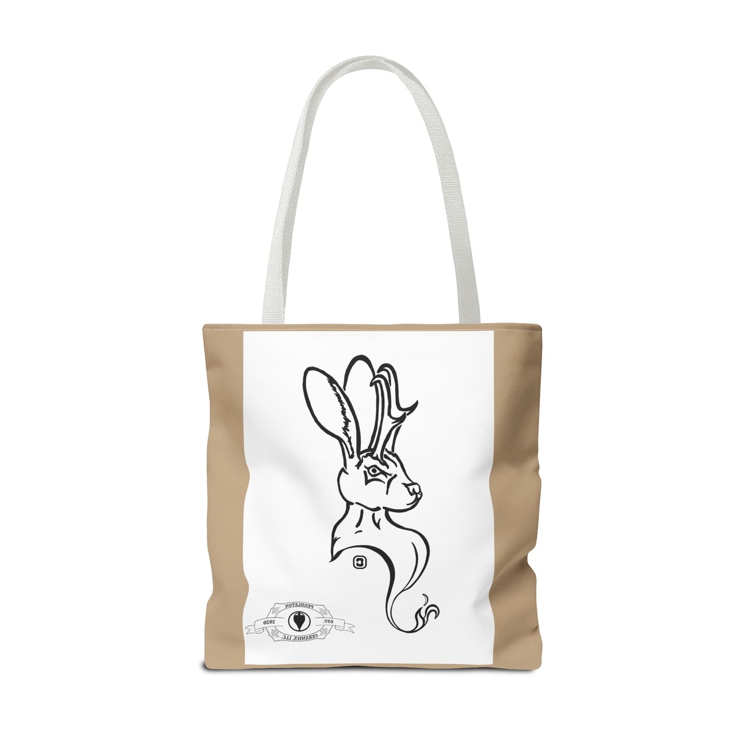 Jackalope Bust Drawing Tote Bag with Tan Stripe