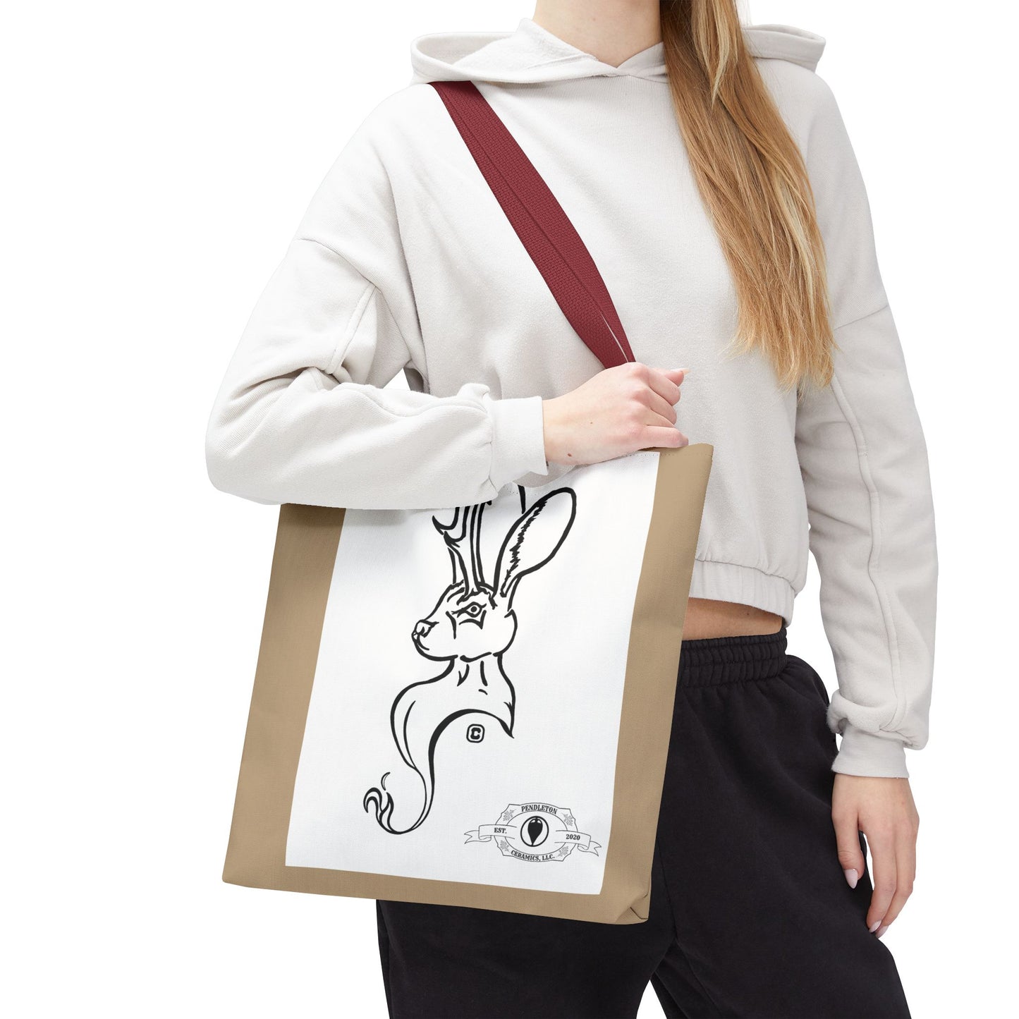 Jackalope Bust Drawing Tote Bag with Tan Stripe