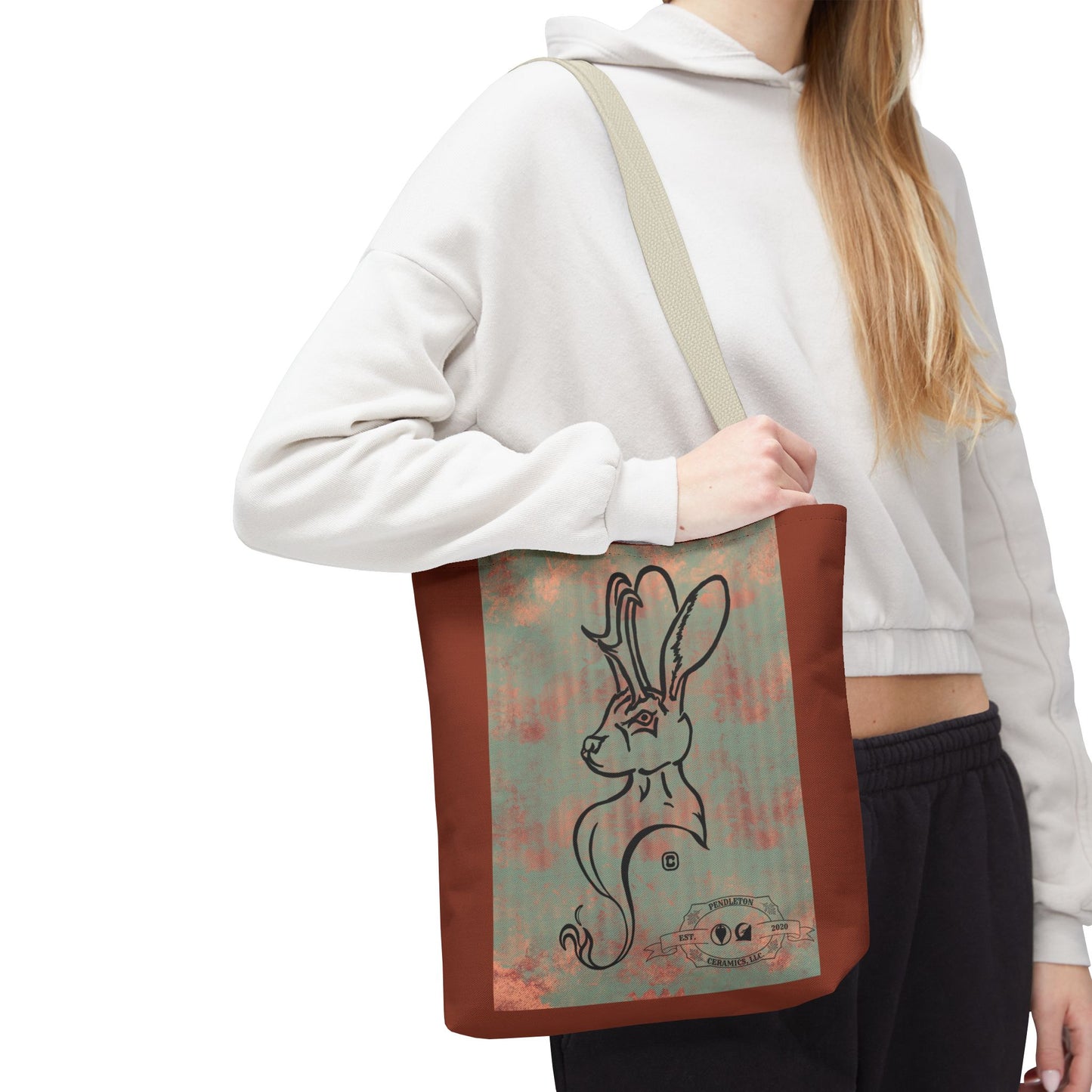 Copper Metal Jackalope Bust Drawing Tote Brown Bag