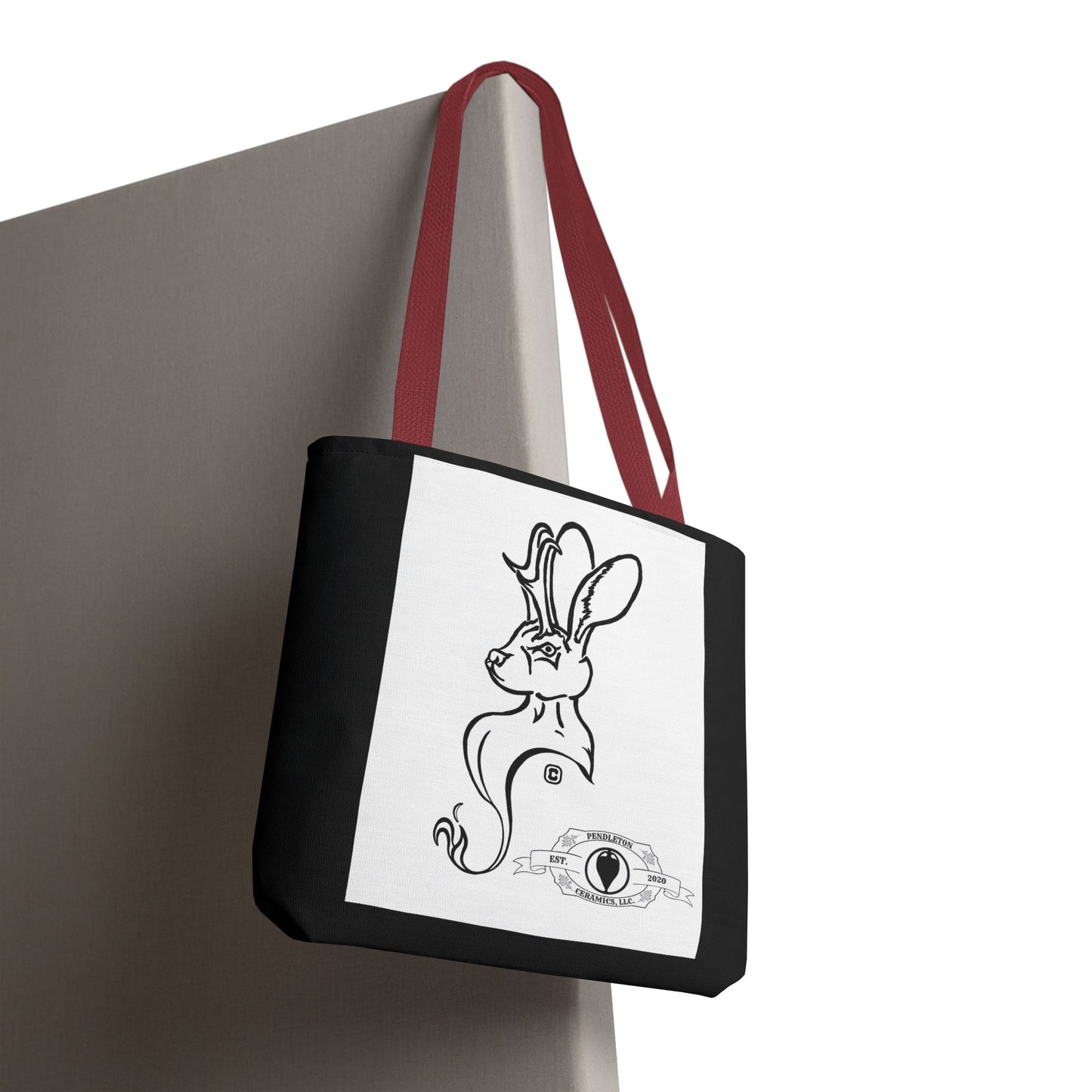Jackalope Bust Drawing Tote Bag with Black Stripe