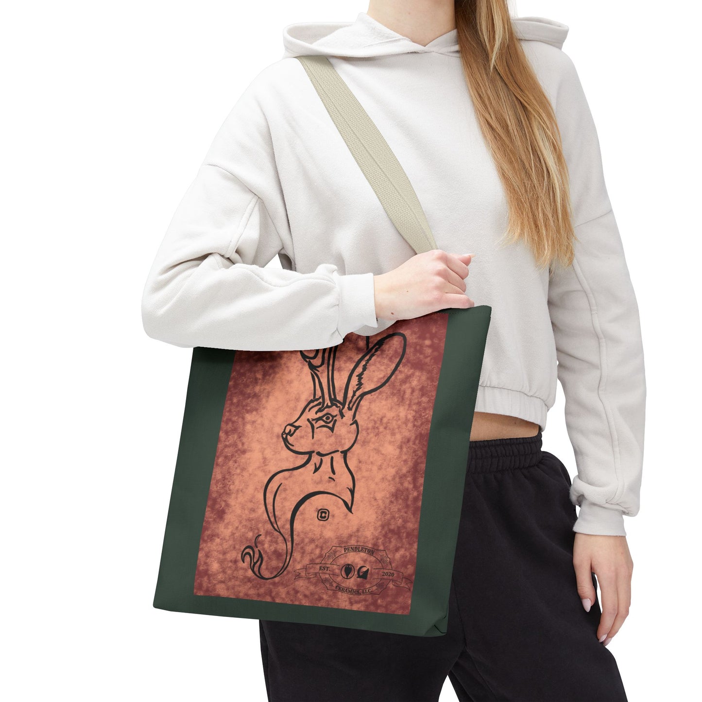 Dust Storm Jackalope Bust Drawing Tote Green Bag