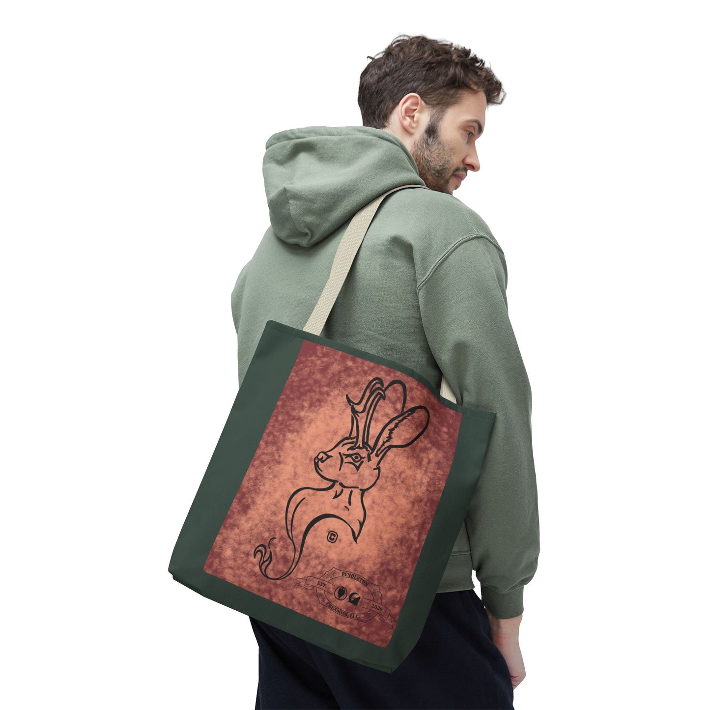 Dust Storm Jackalope Bust Drawing Tote Green Bag