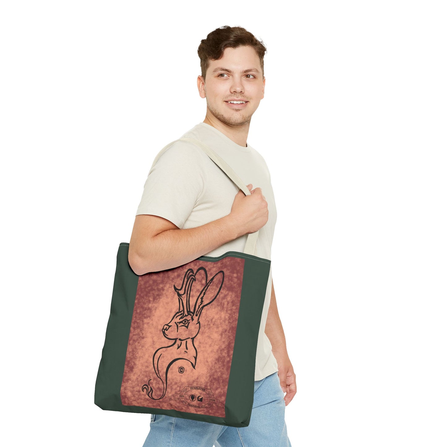 Dust Storm Jackalope Bust Drawing Tote Green Bag