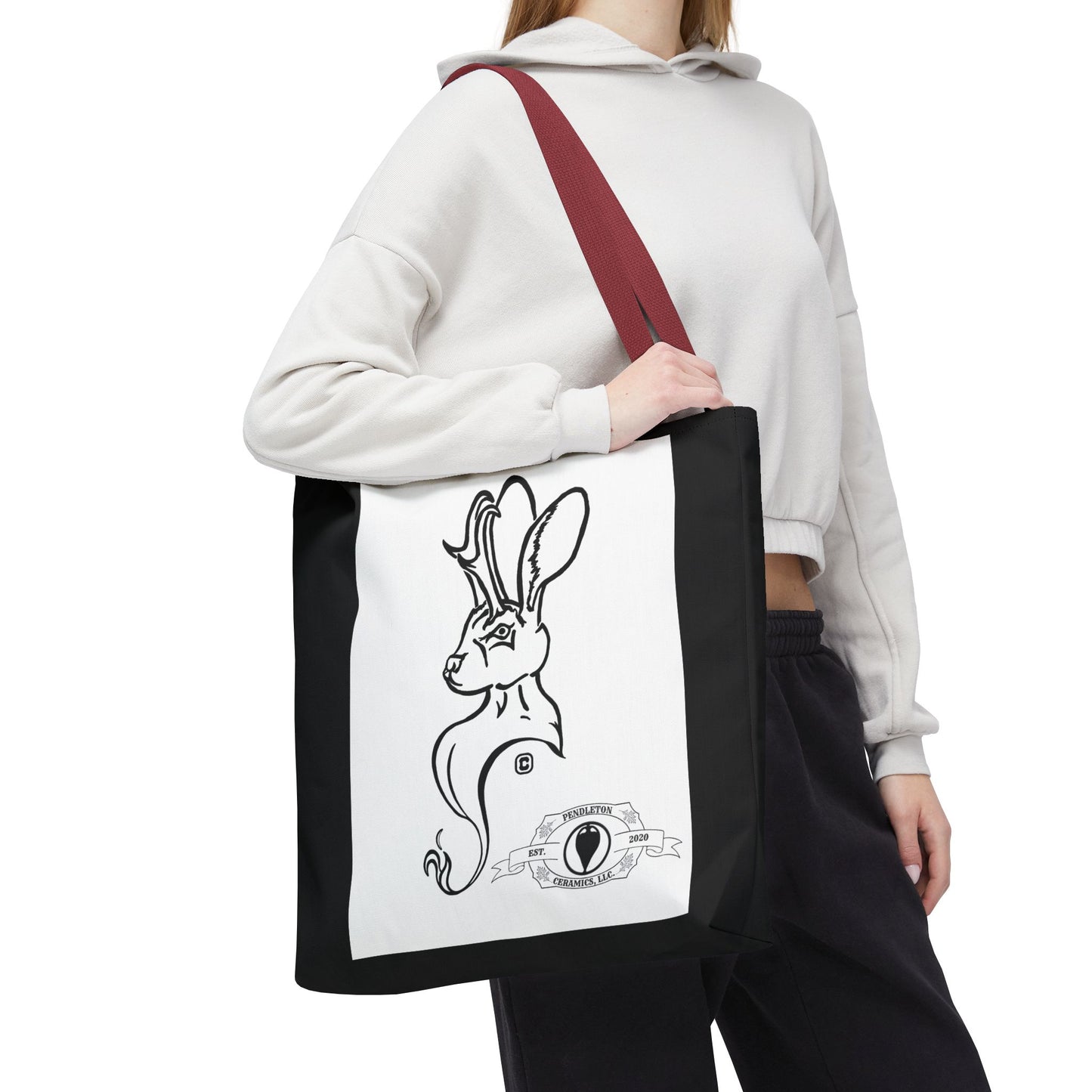 Jackalope Bust Drawing Tote Bag with Black Stripe