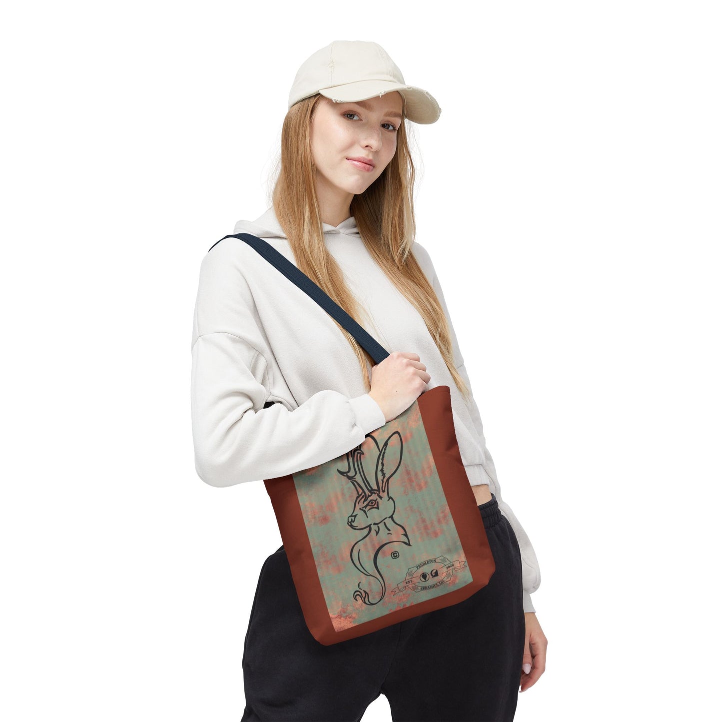 Copper Metal Jackalope Bust Drawing Tote Brown Bag