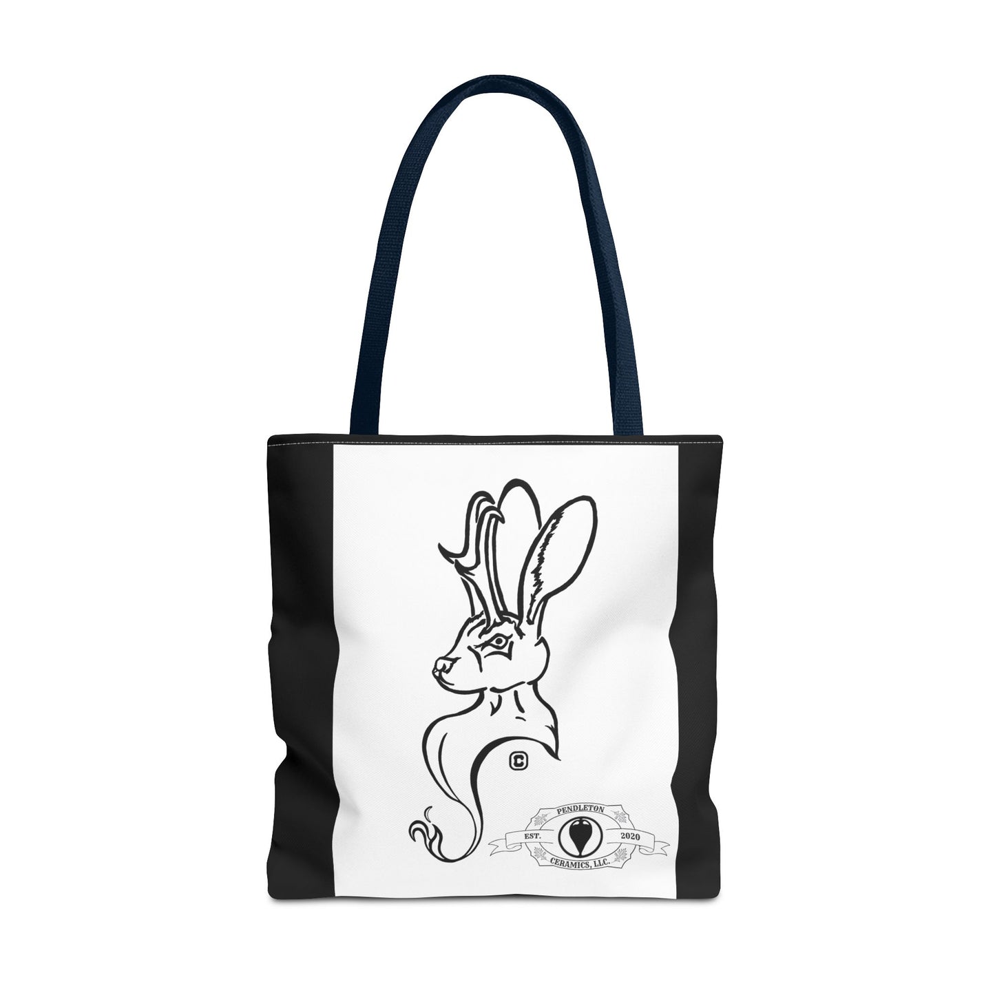 Jackalope Bust Drawing Tote Bag with Black Stripe