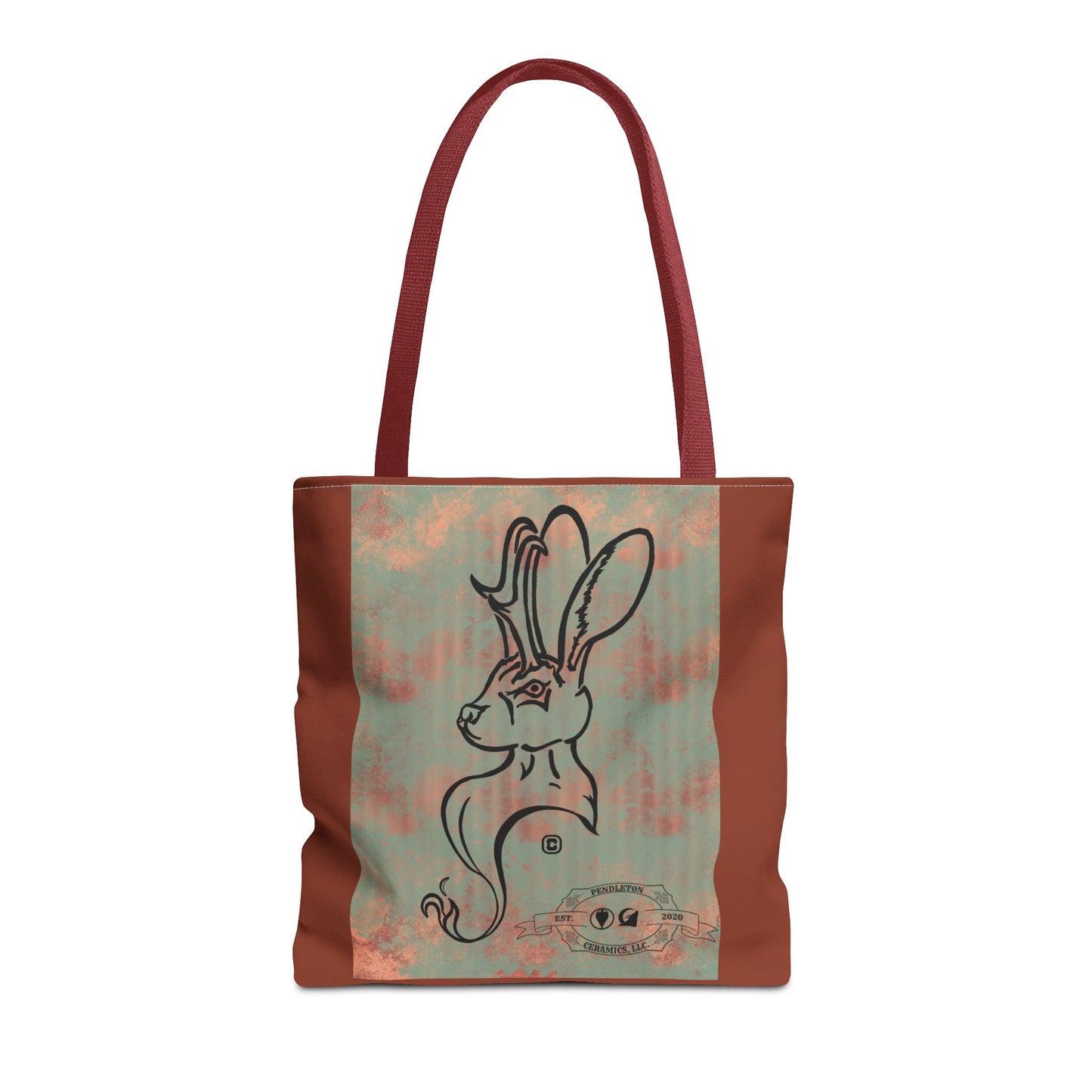 Copper Metal Jackalope Bust Drawing Tote Brown Bag