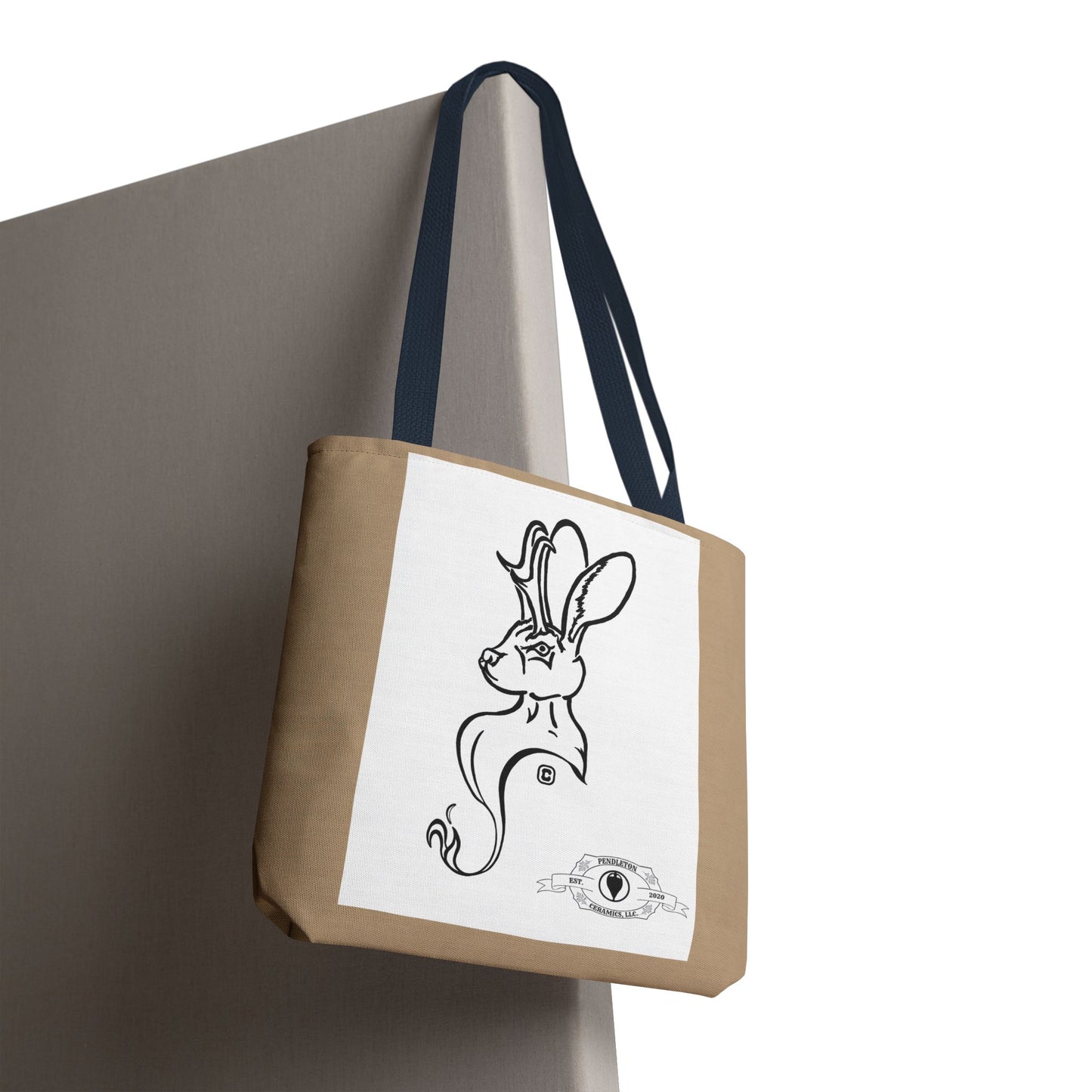 Jackalope Bust Drawing Tote Bag with Tan Stripe