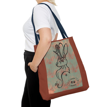 Copper Metal Jackalope Bust Drawing Tote Brown Bag