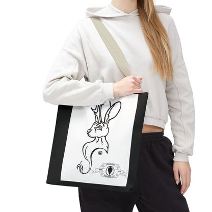 Jackalope Bust Drawing Tote Bag with Black Stripe