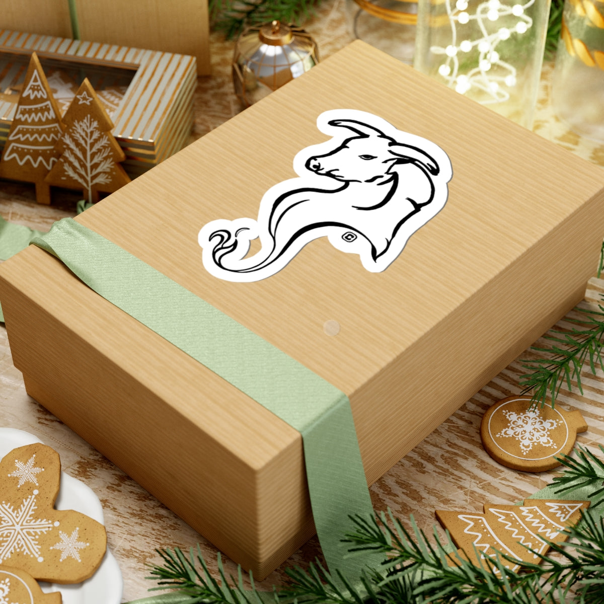 Bull Horns Down Animal Bust Drawing Kiss Cut Sticker