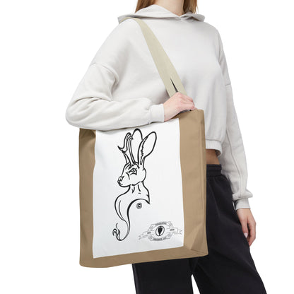 Jackalope Bust Drawing Tote Bag with Tan Stripe
