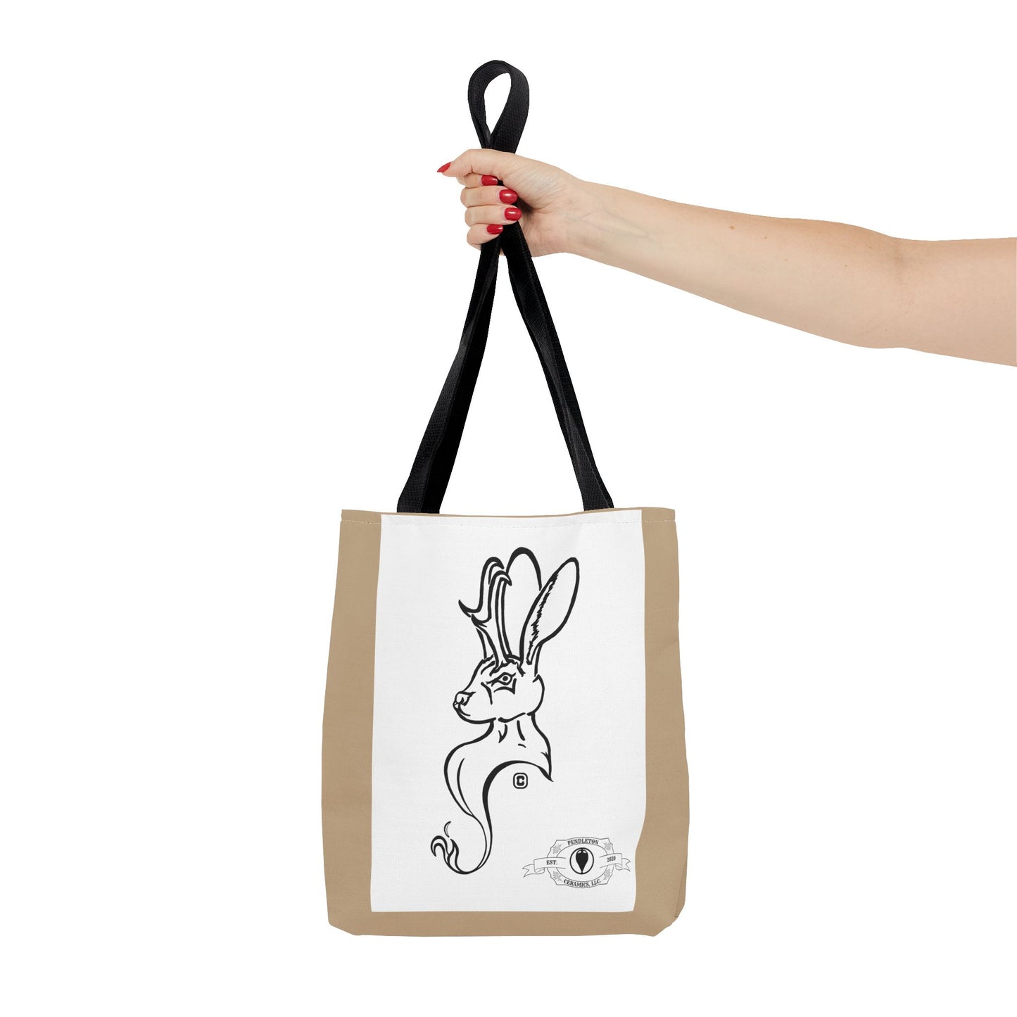 Jackalope Bust Drawing Tote Bag with Tan Stripe