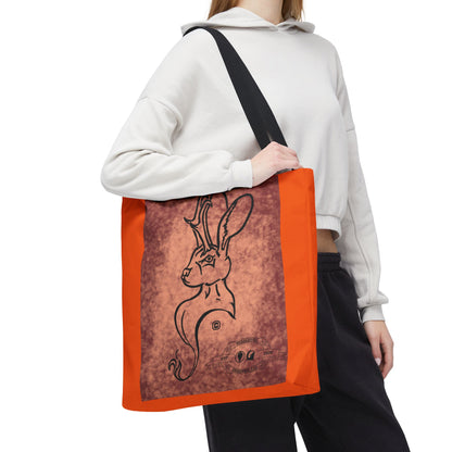 Dust Storm Jackalope Bust Drawing Tote Orange Bag