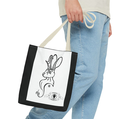Jackalope Bust Drawing Tote Bag with Black Stripe