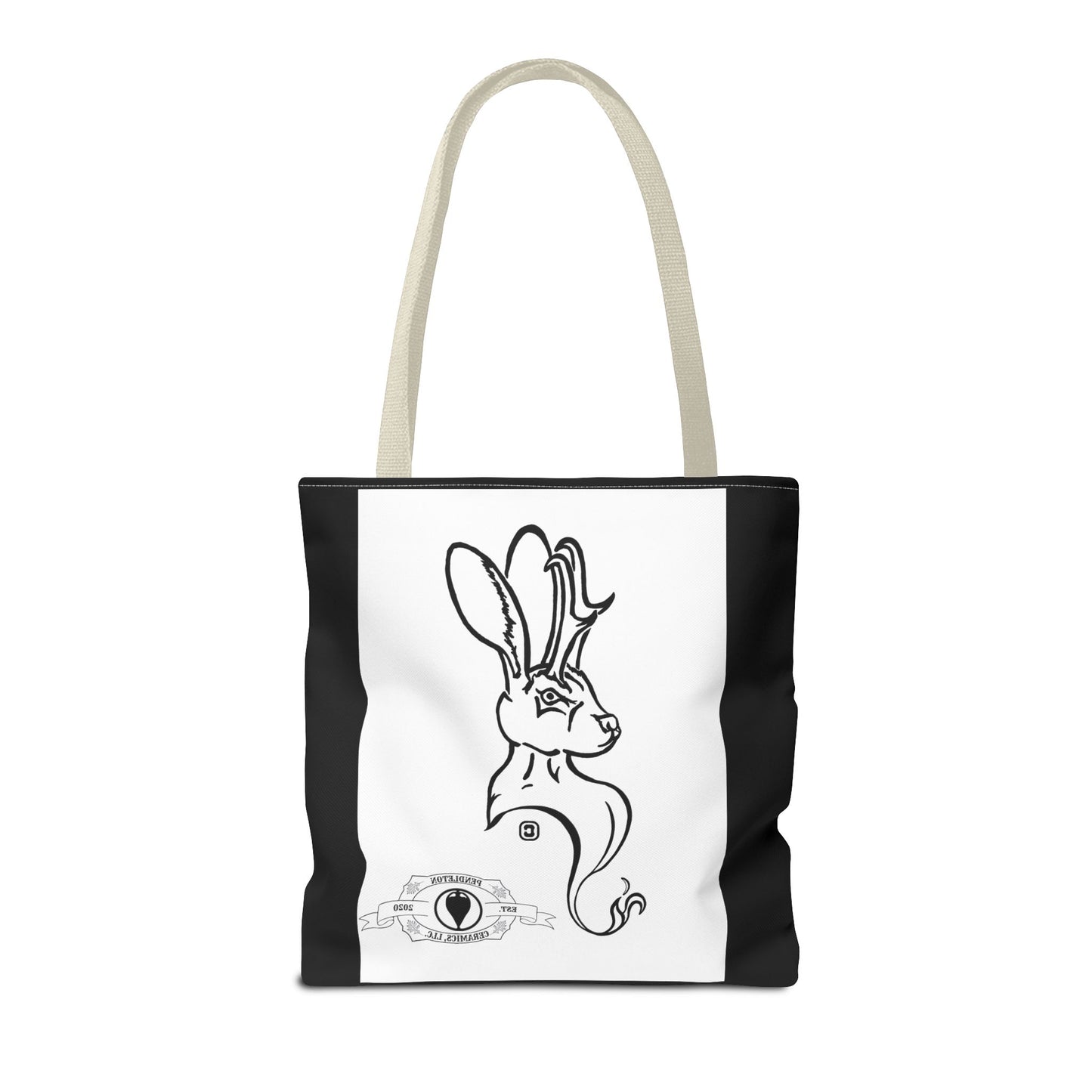 Jackalope Bust Drawing Tote Bag with Black Stripe