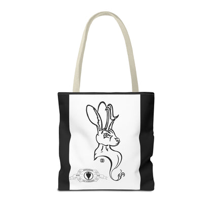 Jackalope Bust Drawing Tote Bag with Black Stripe