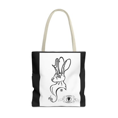 Jackalope Bust Drawing Tote Bag with Black Stripe