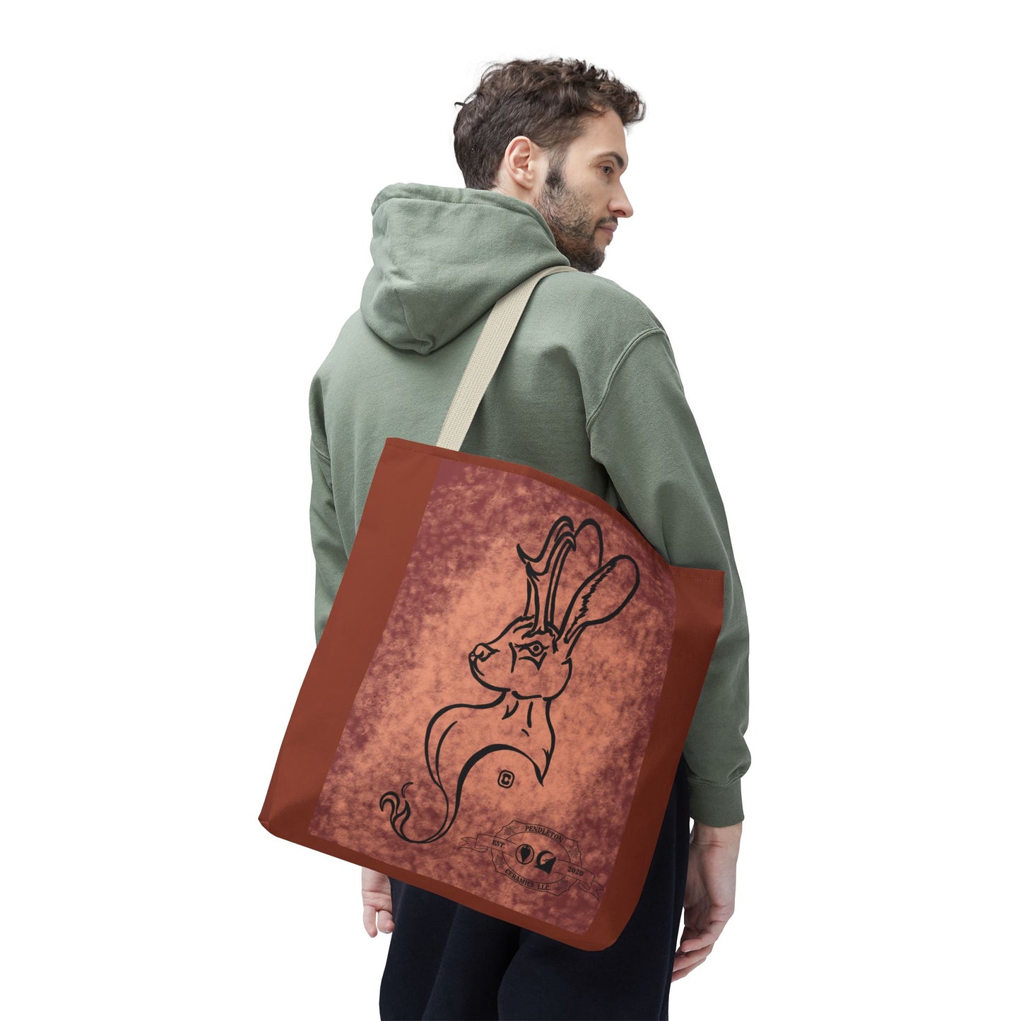 Dust Storm Jackalope Bust Drawing Tote Brown Bag