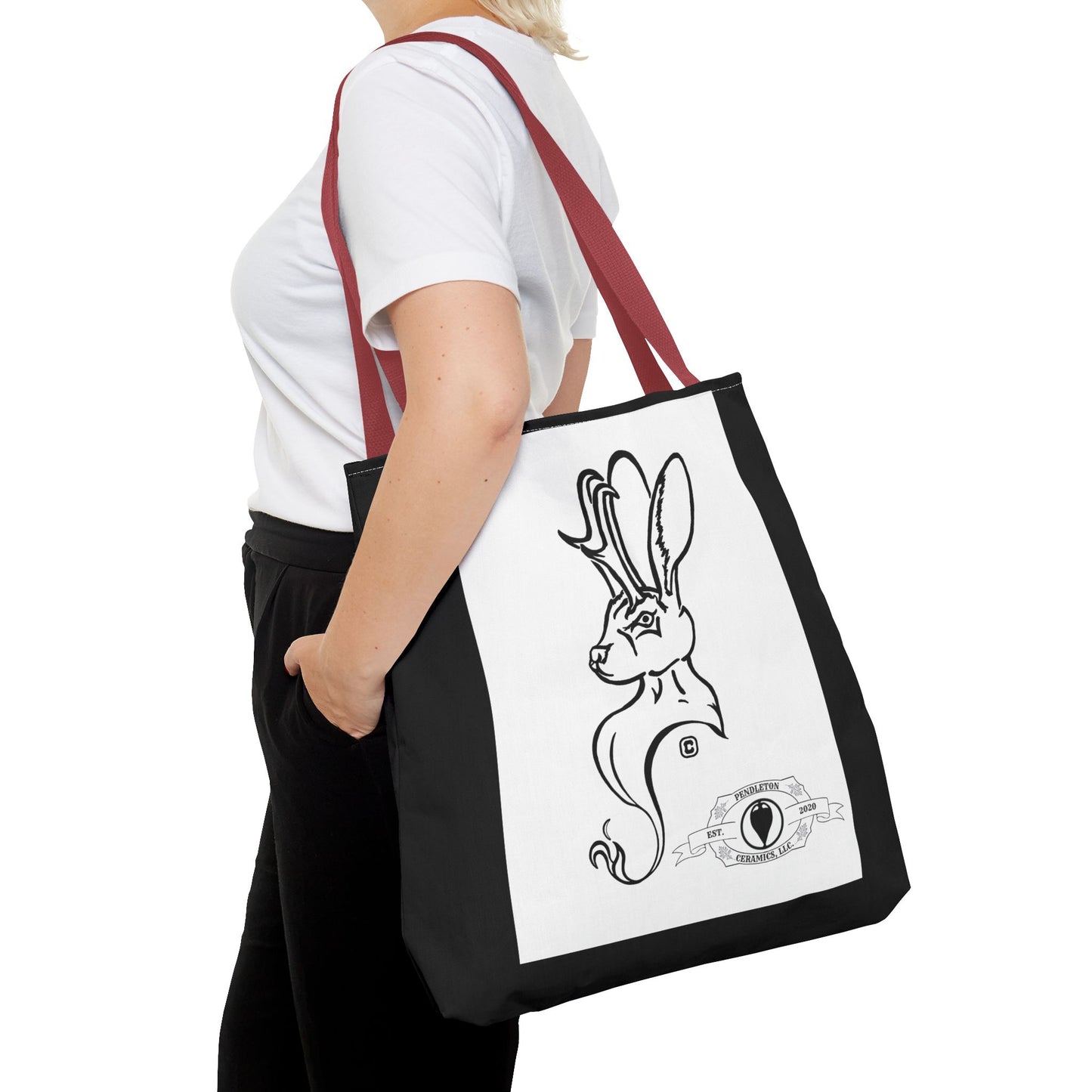 Jackalope Bust Drawing Tote Bag with Black Stripe