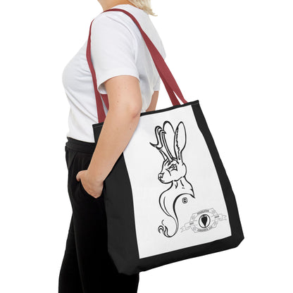 Jackalope Bust Drawing Tote Bag with Black Stripe
