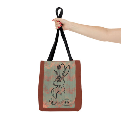 Copper Metal Jackalope Bust Drawing Tote Brown Bag