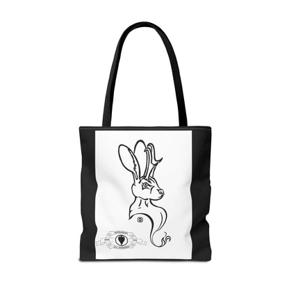 Jackalope Bust Drawing Tote Bag with Black Stripe
