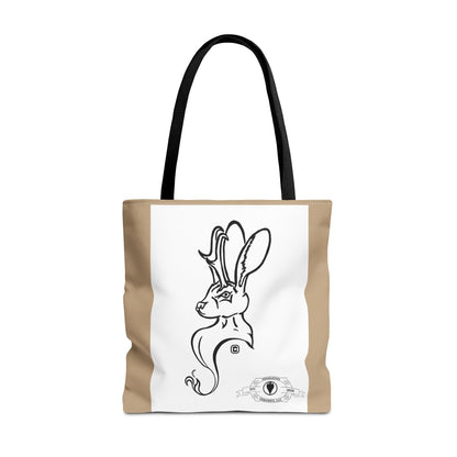 Jackalope Bust Drawing Tote Bag with Tan Stripe