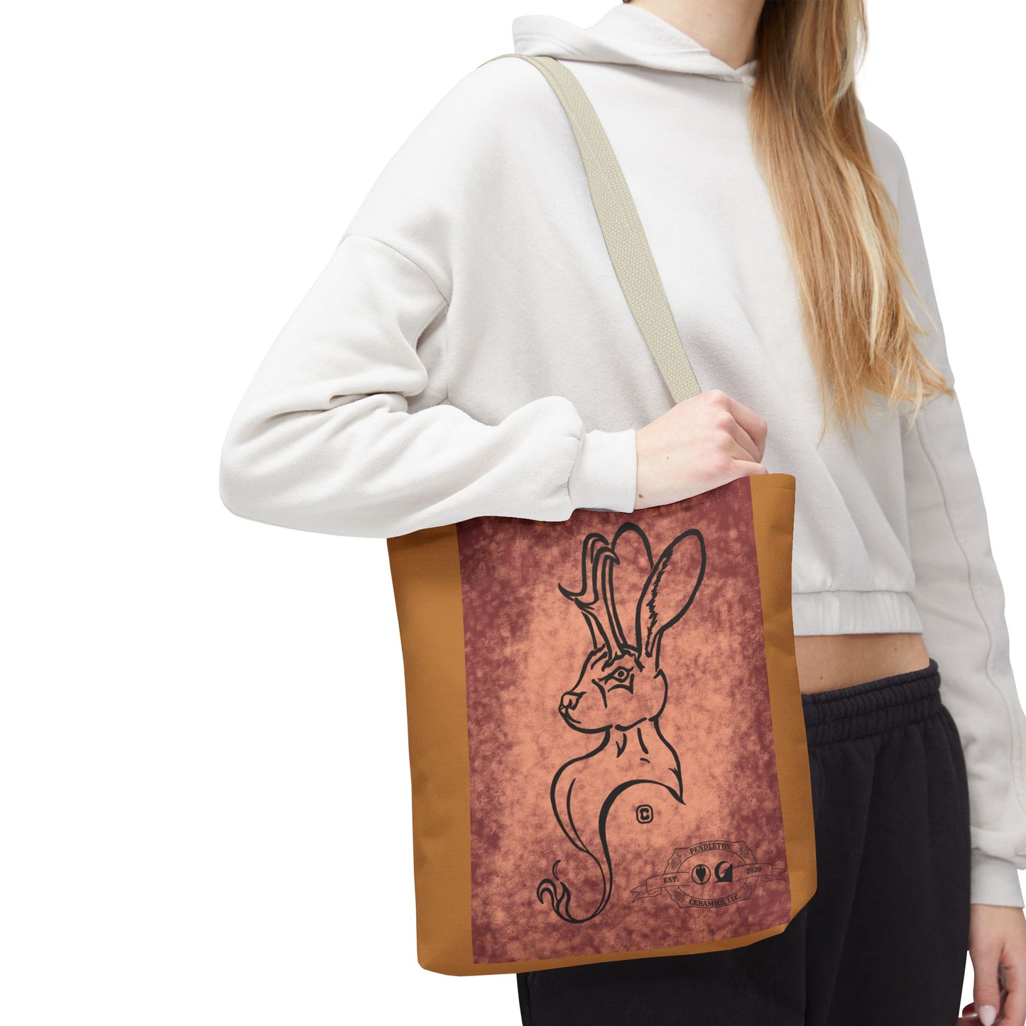 Dust Storm Jackalope Bust Drawing Tote Brown Bag
