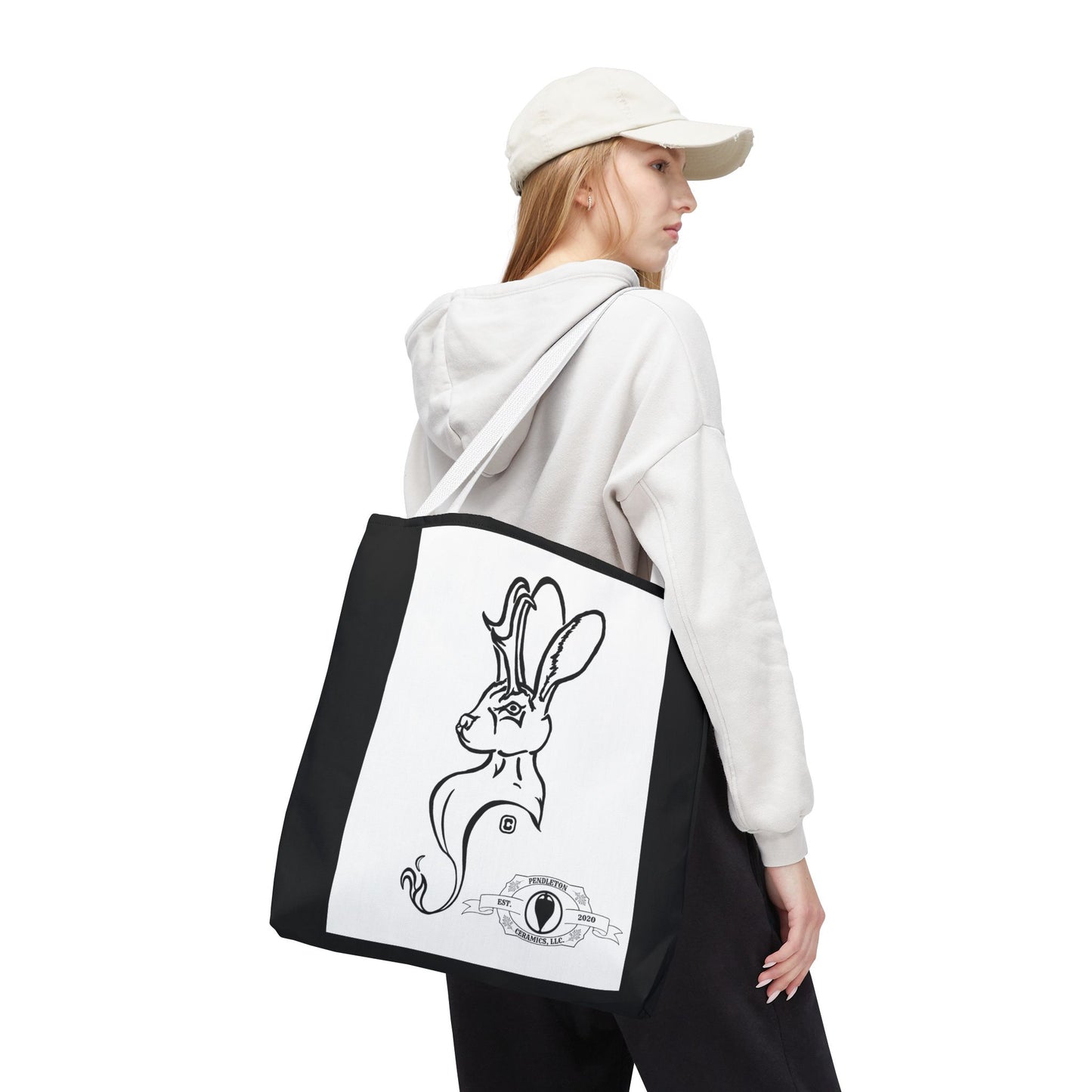 Jackalope Bust Drawing Tote Bag with Black Stripe