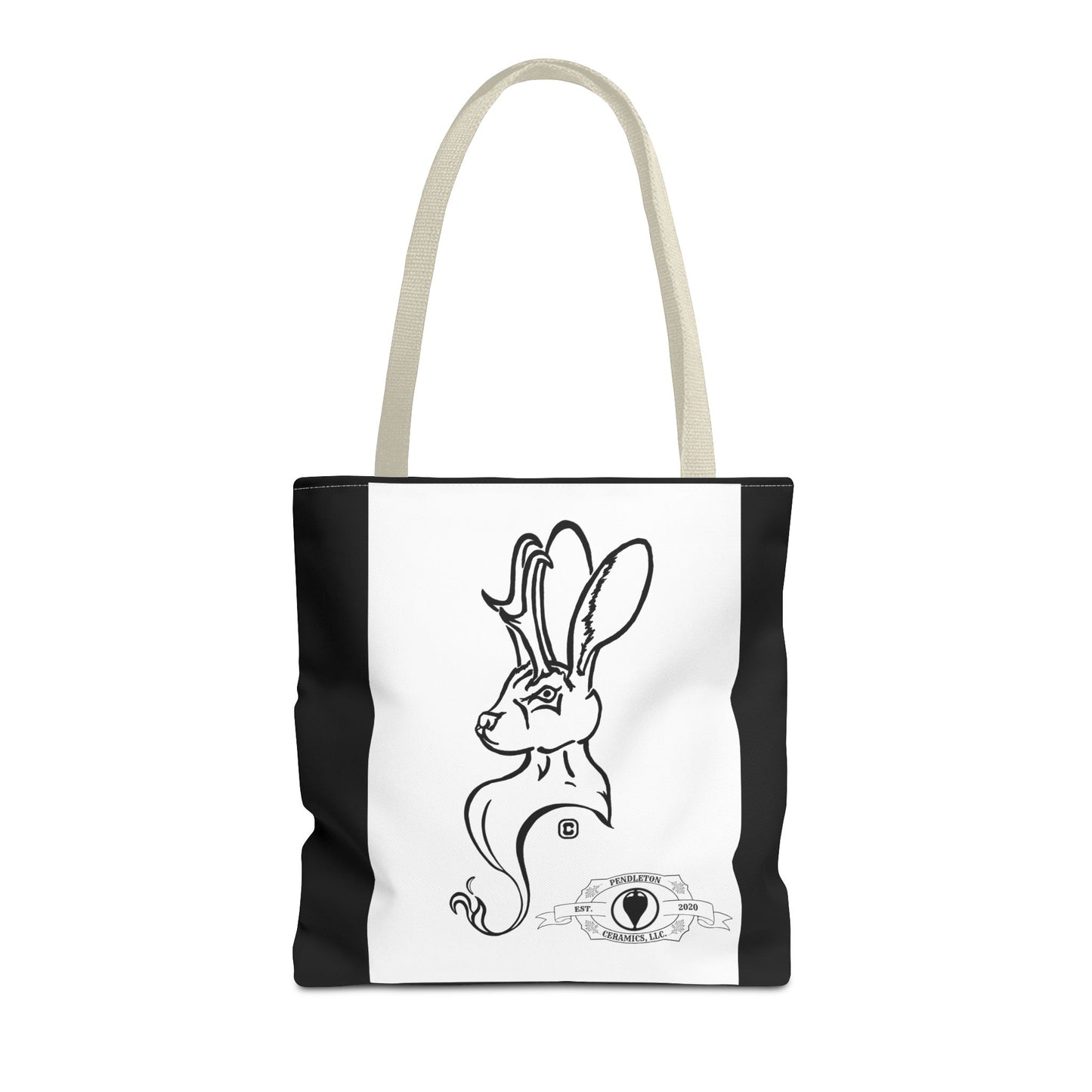 Jackalope Bust Drawing Tote Bag with Black Stripe