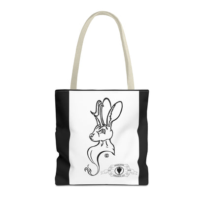 Jackalope Bust Drawing Tote Bag with Black Stripe