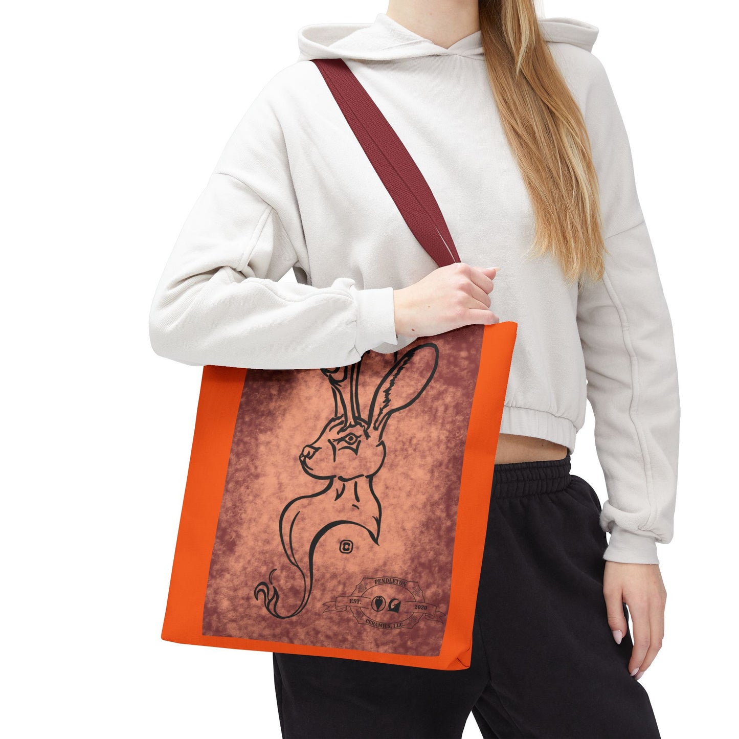 Dust Storm Jackalope Bust Drawing Tote Orange Bag