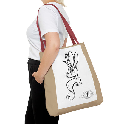 Jackalope Bust Drawing Tote Bag with Tan Stripe