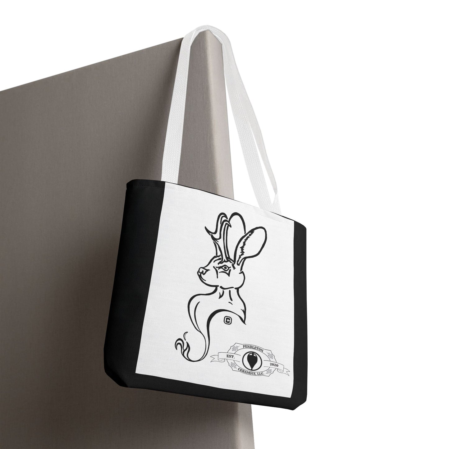 Jackalope Bust Drawing Tote Bag with Black Stripe