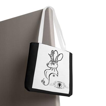 Jackalope Bust Drawing Tote Bag with Black Stripe