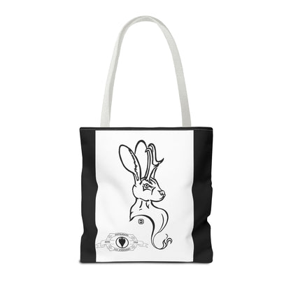 Jackalope Bust Drawing Tote Bag with Black Stripe