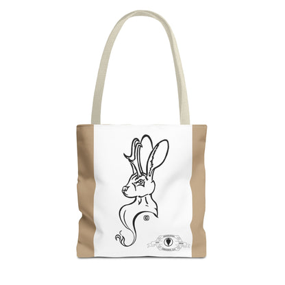 Jackalope Bust Drawing Tote Bag with Tan Stripe