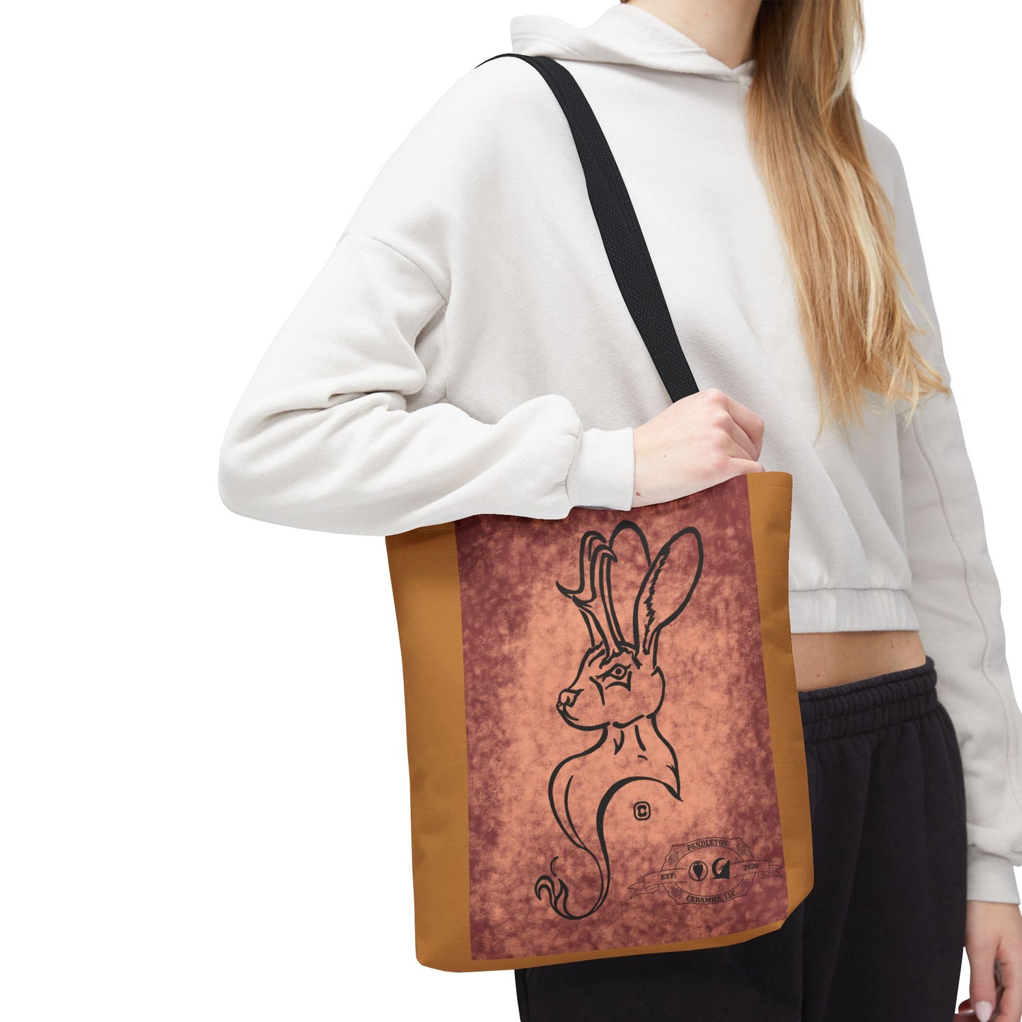 Dust Storm Jackalope Bust Drawing Tote Brown Bag