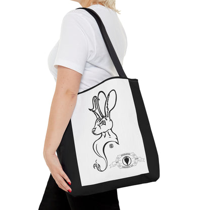 Jackalope Bust Drawing Tote Bag with Black Stripe