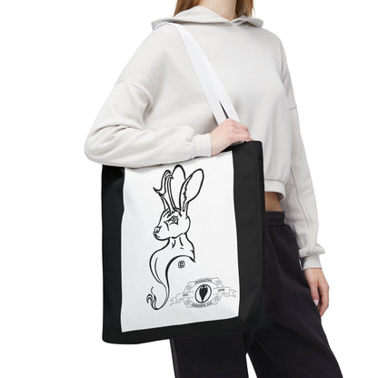 Jackalope Bust Drawing Tote Bag with Black Stripe