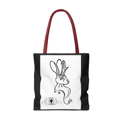 Jackalope Bust Drawing Tote Bag with Black Stripe