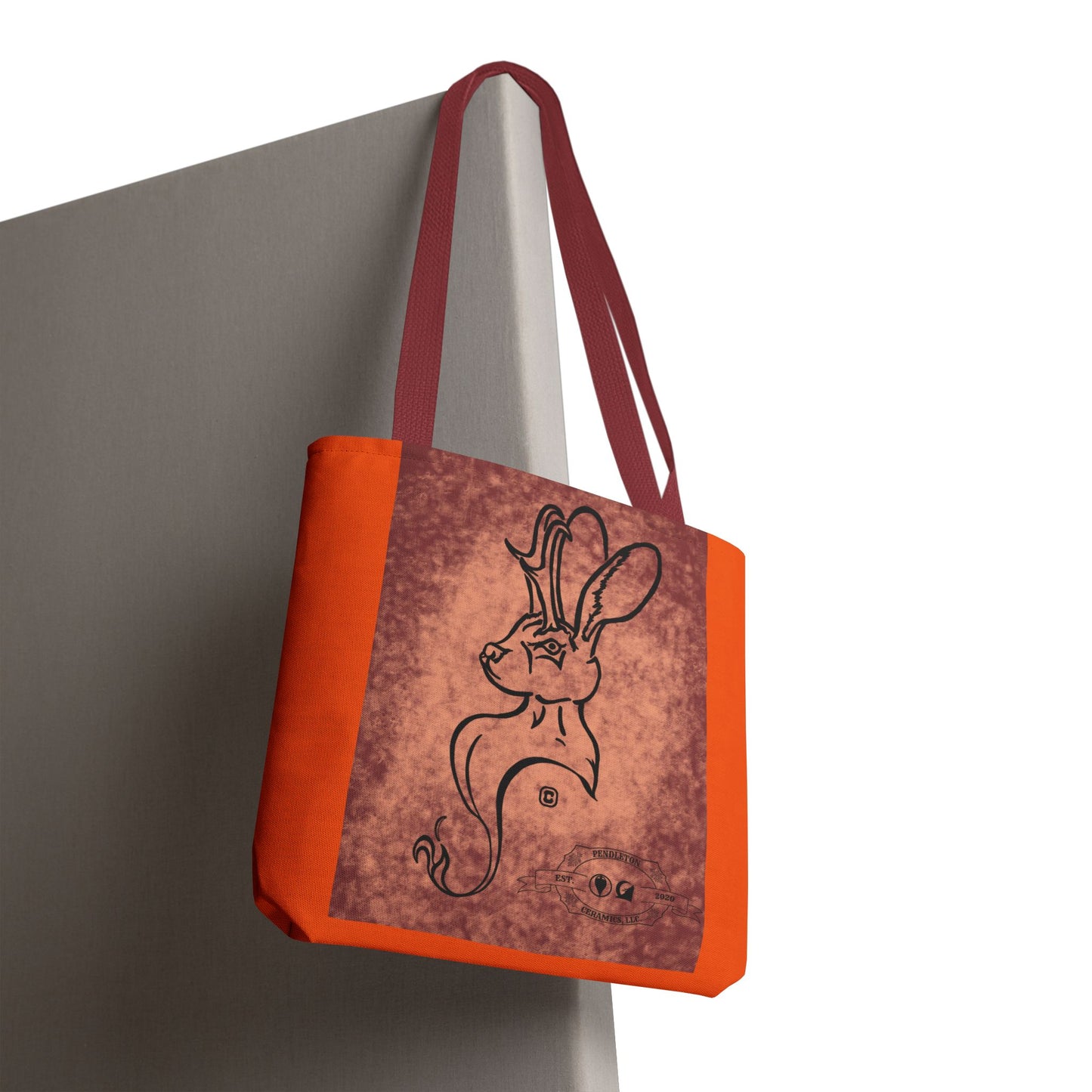 Dust Storm Jackalope Bust Drawing Tote Orange Bag