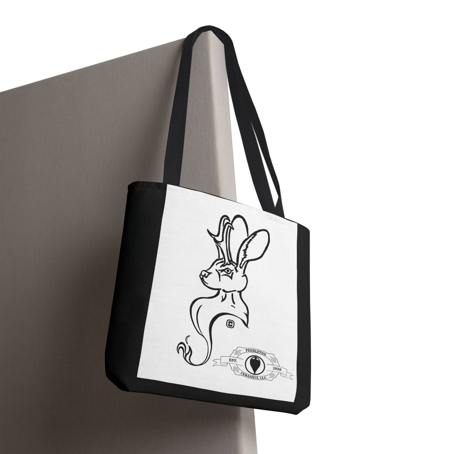 Jackalope Bust Drawing Tote Bag with Black Stripe
