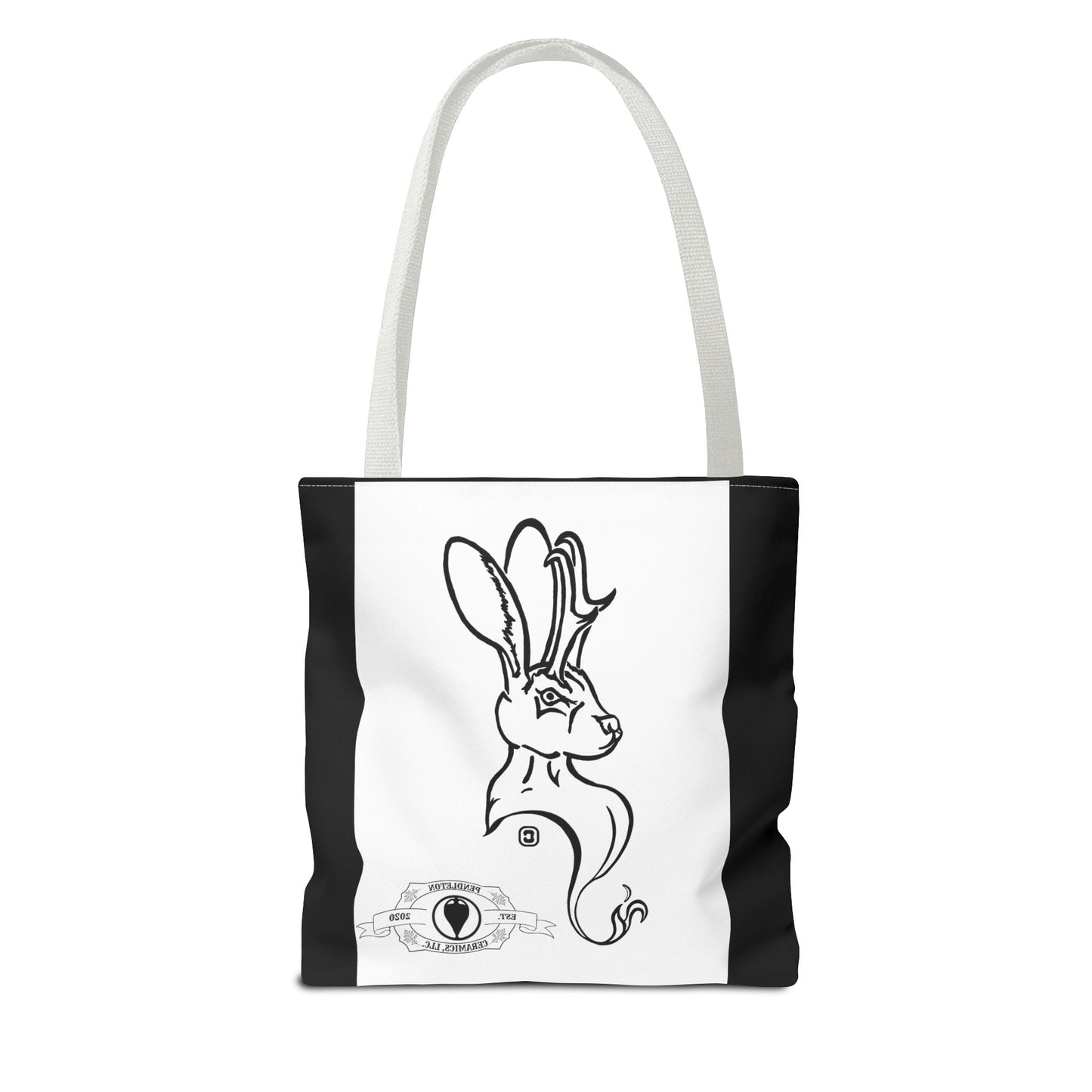 Jackalope Bust Drawing Tote Bag with Black Stripe