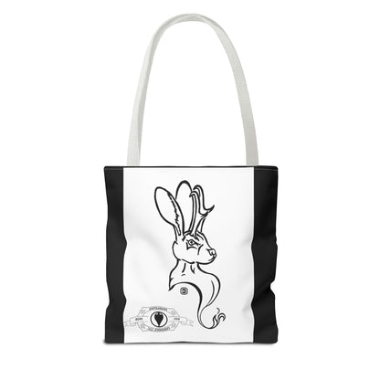 Jackalope Bust Drawing Tote Bag with Black Stripe