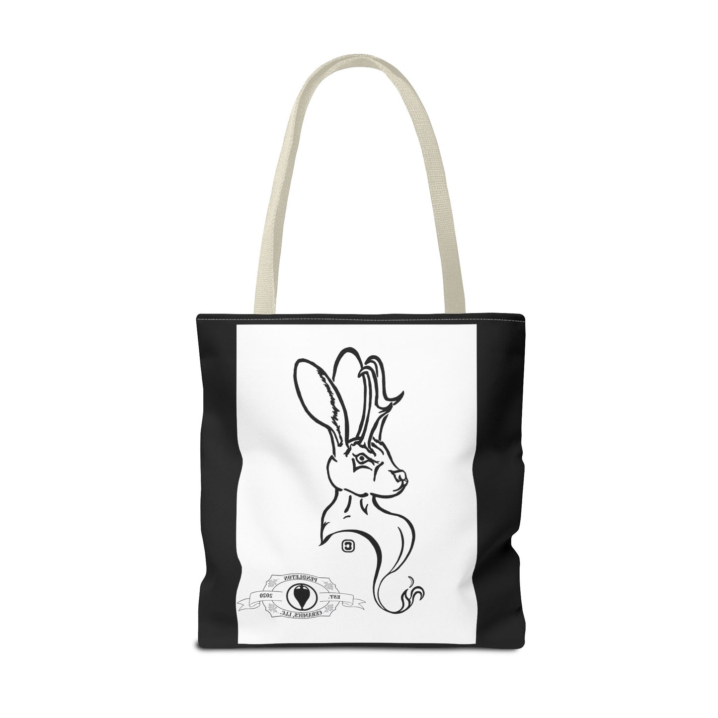 Jackalope Bust Drawing Tote Bag with Black Stripe